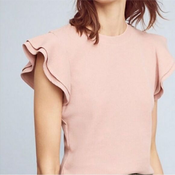 ANTHROPOLOGIE DELETTA Flutter Sleeve Sweater January Pink Women’s Size XL - Picture 1 of 7